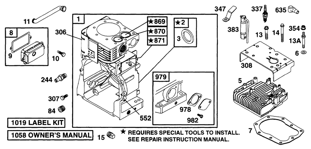 Cylinder, Head Diagram and Parts List for 171432-0301-XX  Briggs and Stratton Engine